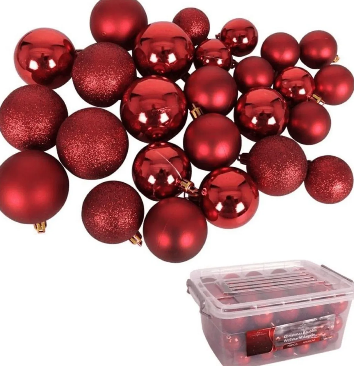 Christmas gifts Kerstballen Set In Opbergbox - 70 Kerstballen - Plastic/Kunststof - O4/5/6 Cm - Mat/ Glanzend/ Glitter Best