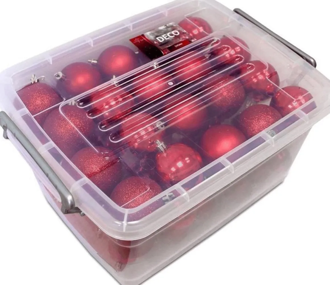 Christmas gifts Kerstballen Set In Opbergbox - 70 Kerstballen - Plastic/Kunststof - O4/5/6 Cm - Mat/ Glanzend/ Glitter Best