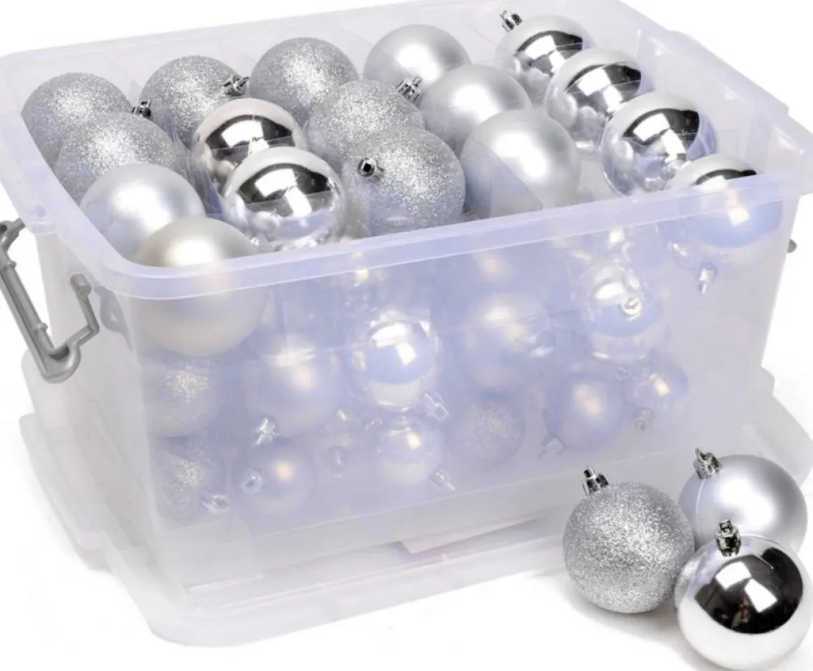 Christmas gifts 70 Kerstballen In Opbergbox - Kunststof Kerstballen - O4/5/6 Cm - Mat/ Glanzend/ Glitter Fashion