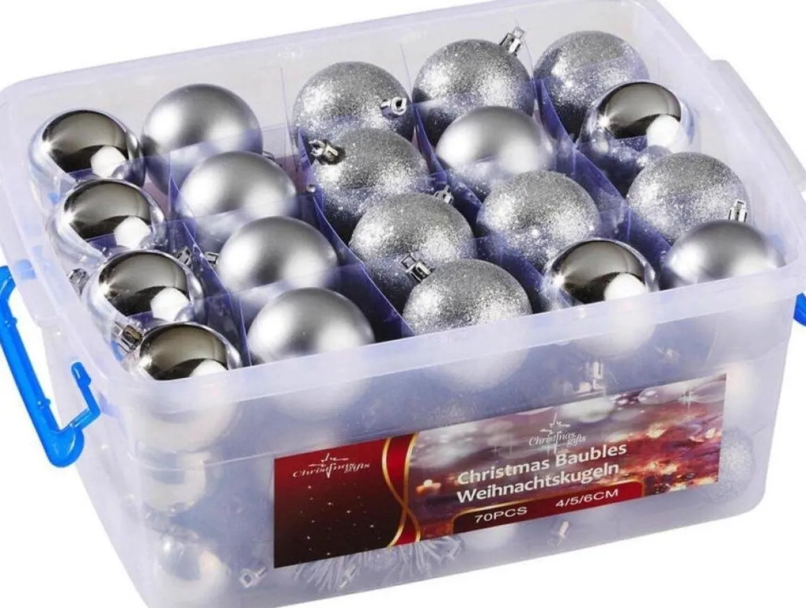 Christmas gifts 70 Kerstballen In Opbergbox - Kunststof Kerstballen - O4/5/6 Cm - Mat/ Glanzend/ Glitter Fashion