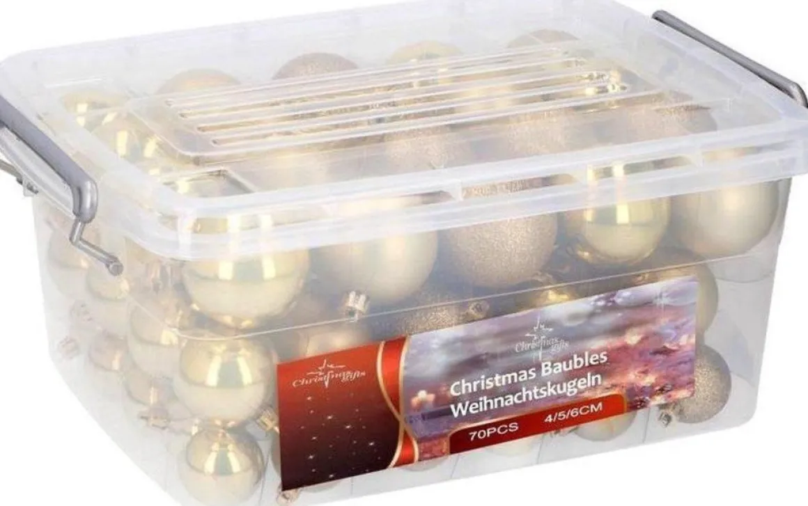 Christmas gifts Kerstballen Set In Opbergbox - 70 Kerstballen - Plastic/Kunststof - O4/5/6 Cm - Mat/ Glanzend/ Glitter Shop