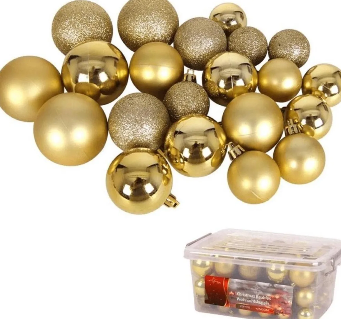 Christmas gifts Kerstballen Set In Opbergbox - 70 Kerstballen - Plastic/Kunststof - O4/5/6 Cm - Mat/ Glanzend/ Glitter Shop