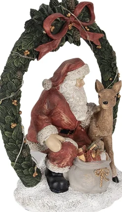 Clayre u0026 Eef Clayre & Eef Kerstdecoratie Met Led-Verlichting Kerstman 23 Cm Rood Polyresin Sale