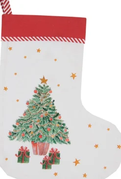 Clayre u0026 Eef Clayre & Eef Kerstsok Decoratie Kerstsok 30X40 Cm Wit Rood Katoen Kerstboom Kerstsok Hanger Clearance