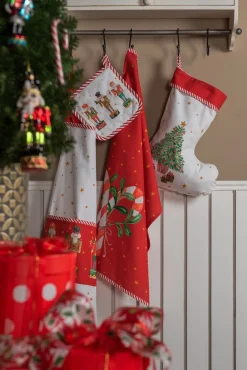 Clayre u0026 Eef Clayre & Eef Kerstsok Decoratie Kerstsok 30X40 Cm Wit Rood Katoen Kerstboom Kerstsok Hanger Clearance