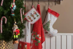 Clayre u0026 Eef Clayre & Eef Kerstsok Decoratie Kerstsok 30X40 Cm Wit Rood Katoen Kerstboom Kerstsok Hanger Clearance