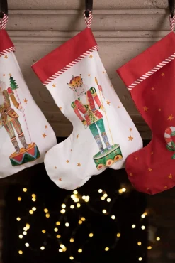 Clayre u0026 Eef Clayre & Eef Kerstsok Decoratie Kerstsok 30*40 Cm Wit Rood Katoen Notenkraker Kerstsok Hanger Best Sale