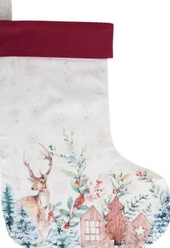 Clayre u0026 Eef Clayre & Eef Kerstsok 30X40 Cm Wit Rood Katoen Kerstsok Flash Sale