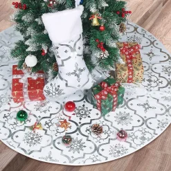 Selwo Kerstboomstandaarden^120 Cm Kerstboomdeken, Witte Kerstboomrok, Kerstdeken Met Kerstkous, Ronde Kerstboomdeken Voor Kerstversiering, Kerstmis, Woondecoratie, Kerstdecoratie