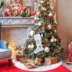Selwo Kerstboomstandaarden^120 Cm Kerstboomdeken, Witte Kerstboomrok, Kerstdeken Met Kerstkous, Ronde Kerstboomdeken Voor Kerstversiering, Kerstmis, Woondecoratie, Kerstdecoratie