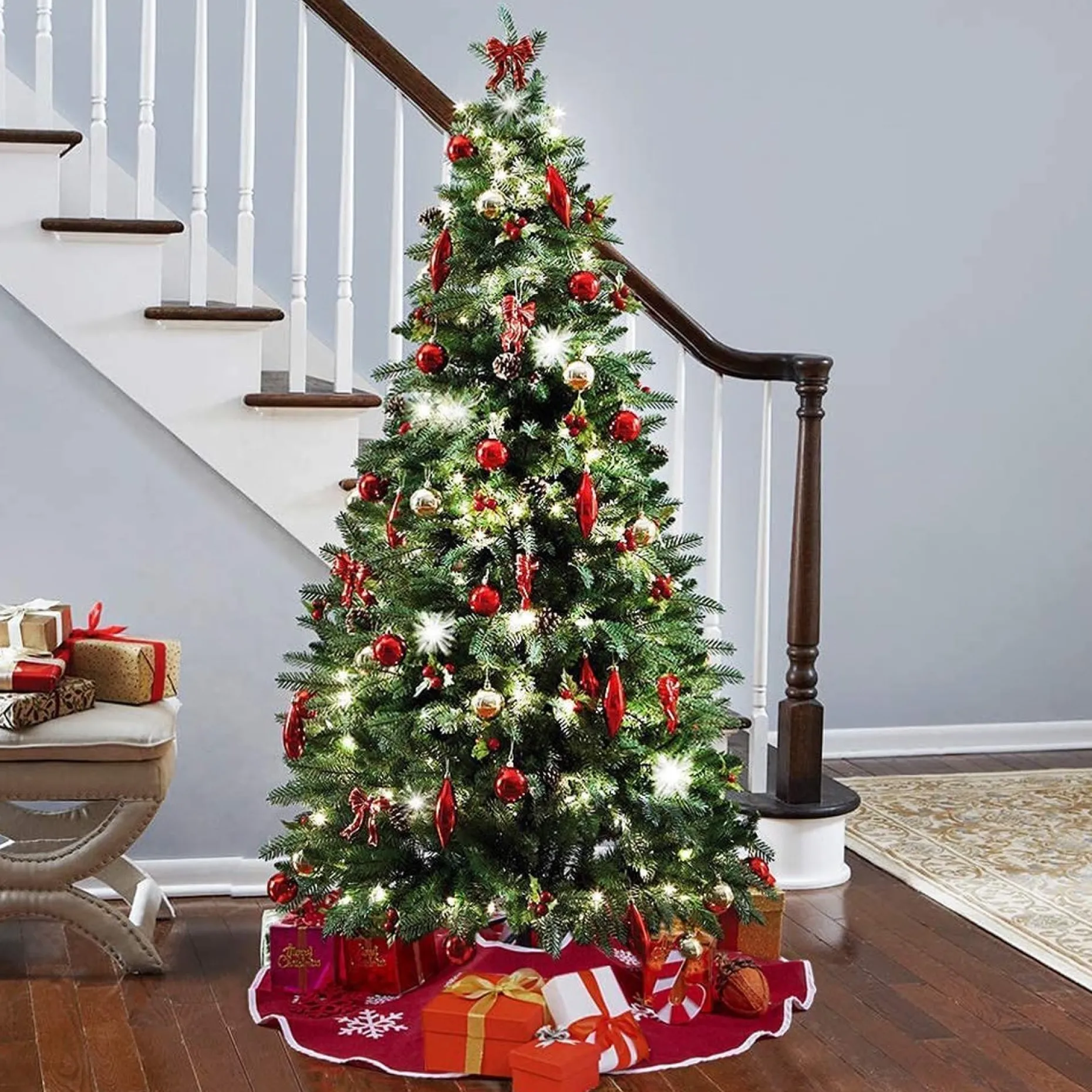 Selwo Kerstboomstandaarden^75 Cm Kerstboom Rok Rood Jute Kerstboomtapijt Ornamenten Decoratie Voor Kerstmis