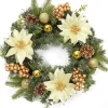 Merkloos 40Cm Kunstmatige Kerstdeurkrans, Kerstslinger Met Kerstballen, Kerstbloemen, Bessen En Dennenappels Voor Voordeur, Open Haard En Wanddecoratie - Goudkleurig Fashion