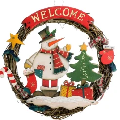 * Com-Four® Kerstkrans Gevlochten - Deurkrans"Welkom" Voor Kerstmis - Kerstdecoratie Om Op Te Hangen - Houten Krans Ca. O 31 Cm (Sneeuwpop - L) Hot