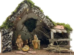 Merkloos Complete Houten Kerststal Inclusief Jozef, Maria En Jezus Beelden En Ondergrond - Kerststalletjes Cheap