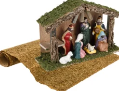Merkloos Complete Houten Kerststal Inclusief Beelden En Ondergrond - Kerststalletjes Hot