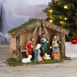Merkloos Complete Kerststal Inclusief Kerststal Beelden 30 X 10 X 21 Cm - Kerstdecoratie/Kerstversiering Kerststallen Online