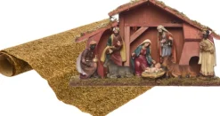 Merkloos Complete Kerststal Inclusief 8 Beelden En Ondergrond 40 Cm - Kerststallen Best Sale