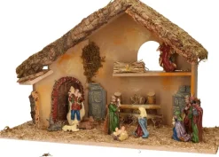 Merkloos Complete Kerststal Met Kerststal Beelden - 50 X 23 X 31 Cm - Hout/Mos/Polyresin Fashion