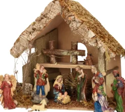 Merkloos Complete Kerststal Met Kerststal Beelden - 30 X 18 X 26 Cm - Hout/Mos/Polyresin Shop