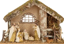 Merkloos Complete Kerststal Met 8X St Kerststal Beelden - 42 X 19 X 30 Cm - Hout/Polyresin Sale