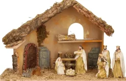 Merkloos Complete Kerststal Met 8X St Kerststal Beelden - 50 X 23 X 31 Cm -Hout/Polyresin Outlet