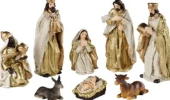 Merkloos Complete Kerststal Met 8X St Kerststal Beelden - 50 X 23 X 31 Cm -Hout/Polyresin Outlet