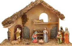 Merkloos Complete Kerststal Met 9X St Kerststal Beelden - 50 X 23 X 31 Cm -Hout/Polyresin Shop