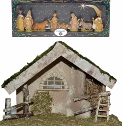 Merkloos Complete Kerststal 42 X 19 X 30 Cm Met Beelden - Kerstdecoratie Kerststallen Fashion