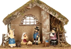 Merkloos Complete Kinder Kerststal Met 7X St Kerststal Beelden - 42 X 19 X 30 Cm - Hout/Polyresin Outlet