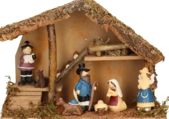 Merkloos Complete Kinder Kerststal Met Kerststal Beelden - 39 X 19 X 28 Cm - Hout/Polyresin Discount