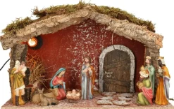 Merkloos Complete Verlichte Kerststal Met 9X St Kerststal Beelden - 39 X 20 X 24 Cm Best Sale