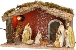 Merkloos Complete Verlichte Kerststal Met 8X St Kerststal Beelden - 39 X 20 X 24 Cm Shop