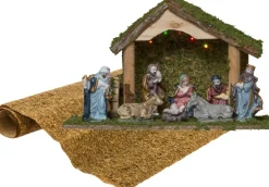 Merkloos Complete Verlichte Kerststal Inclusief Beelden En Ondergrond - Kerststalletjes Hot
