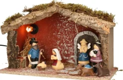 Merkloos Complete Verlichte Kinder Kerststal Met 7X St Kerststal Beelden - 39 X 20 X 24 Cm New