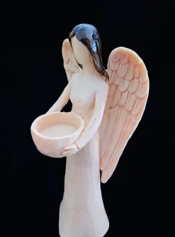 Zhu Creme Engel Waxinelichthouder Voor Theelichtje 21X11X9Cm Outlet