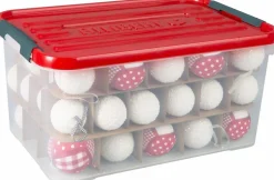 Merkloos Kerstspullen Opbergers^Curver - Kerstballenbox - Kerstbox 50L Transparant / Rood - Kerstballen Opbergbox