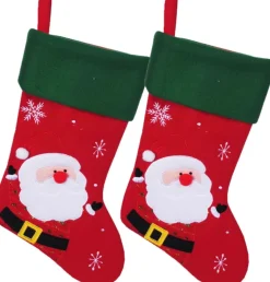 Merkloos Decoratie Kerstsokken- 2X - Rood - Met Kerstman - H45 Cm - Polyester Cheap