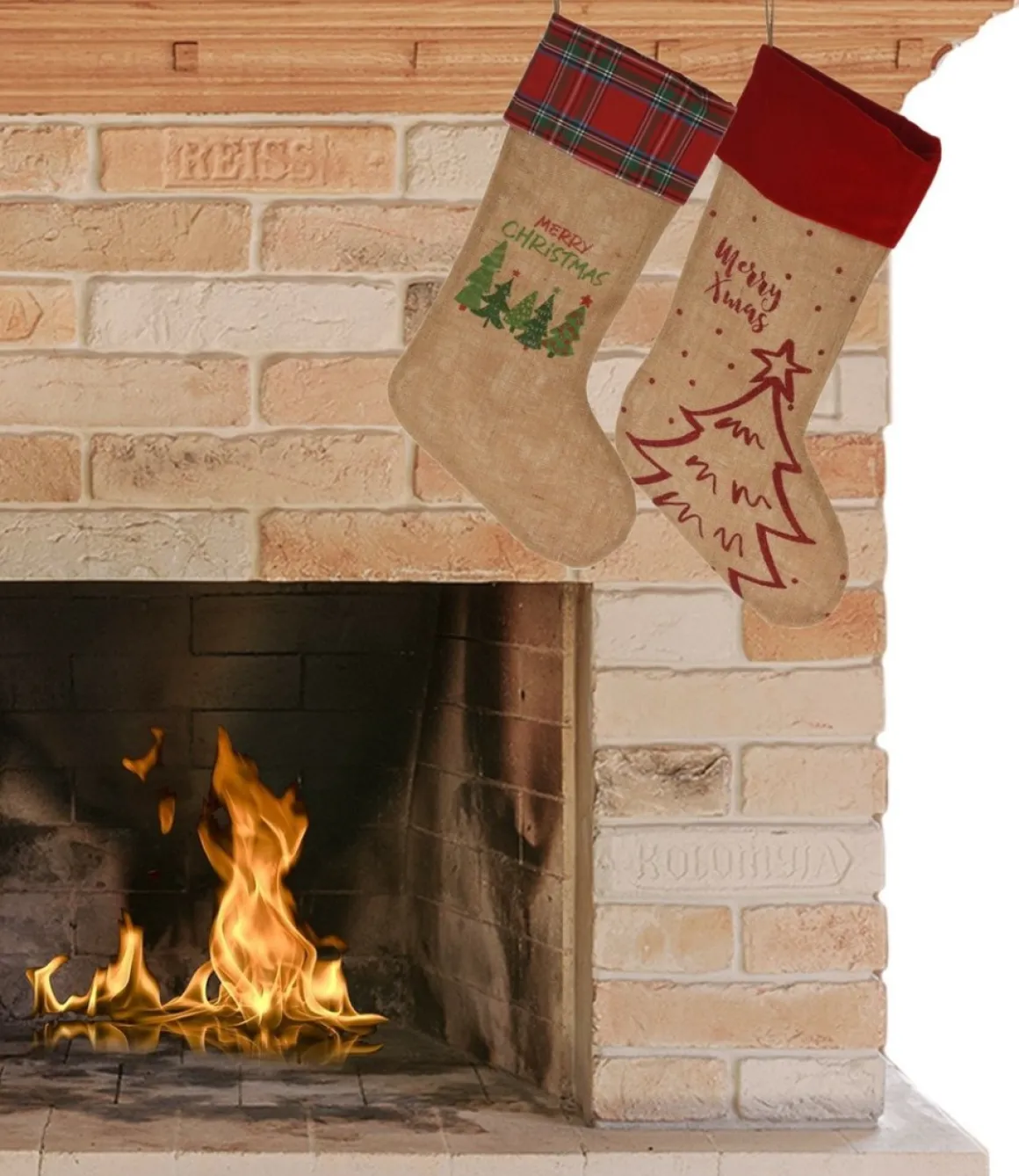 Merkloos Decoratie Kerstsokken - 2X Stuks - H52 Cm - Jute/Polyester Hot