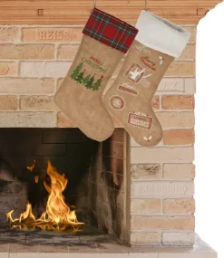 Merkloos Decoratie Kerstsokken - 2X Stuks - H52 Cm - Jute/Polyester Online