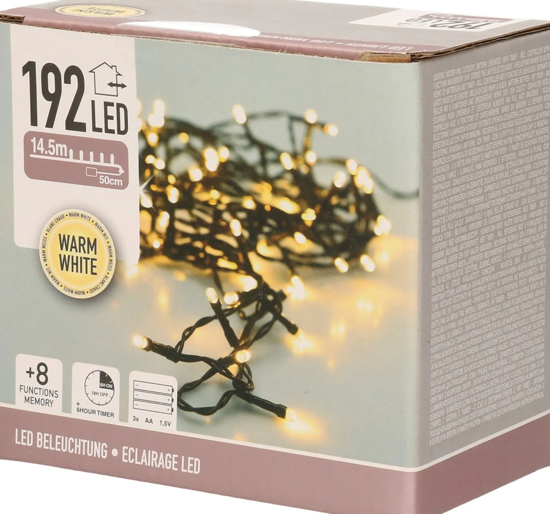 Merkloos Kerstboomverlichting^Decorativelighting Led Verlichting - 192 Led - Warm Wit 1450 Cm