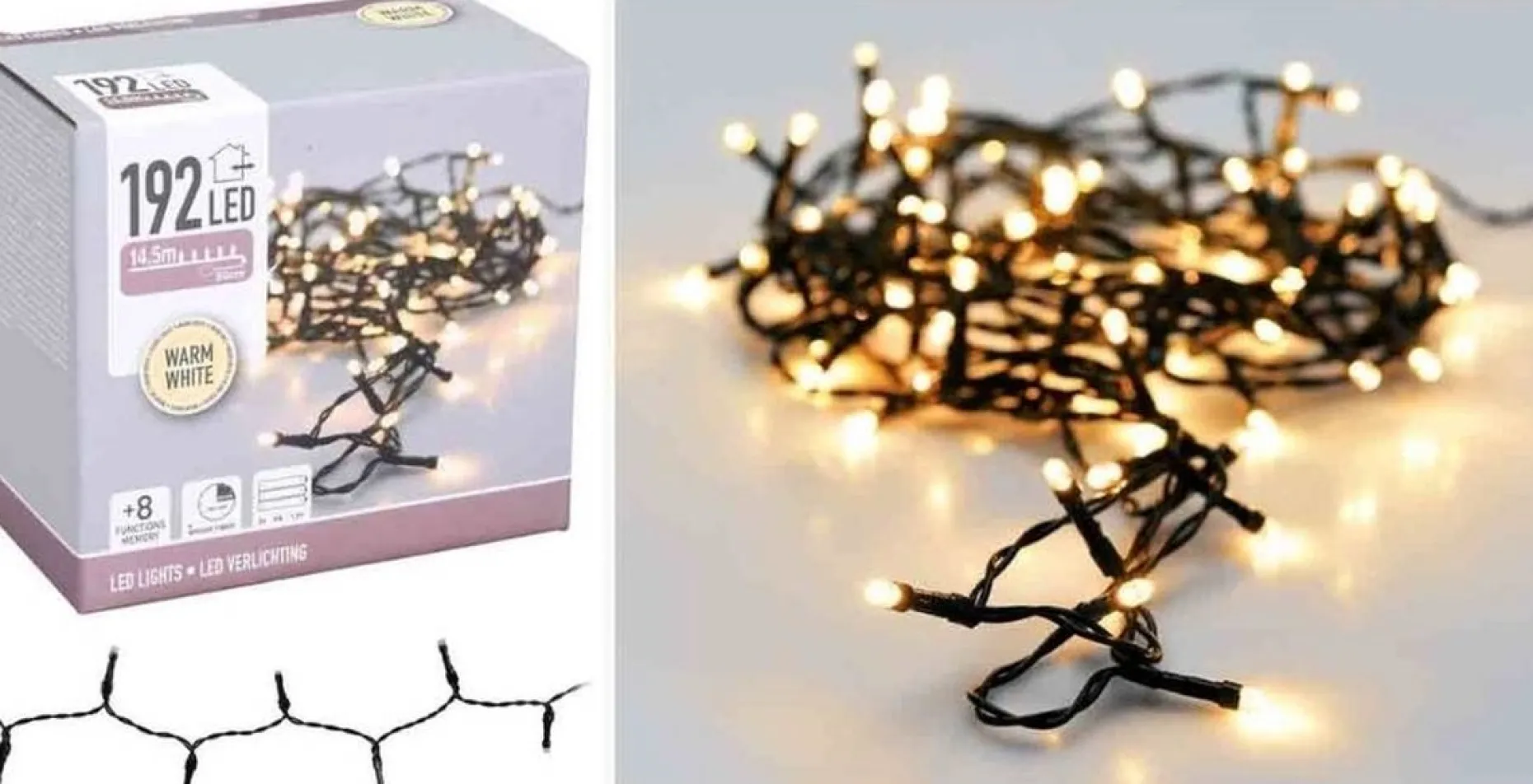 Merkloos Kerstboomverlichting^Decorativelighting Led Verlichting - 192 Led - Warm Wit 1450 Cm