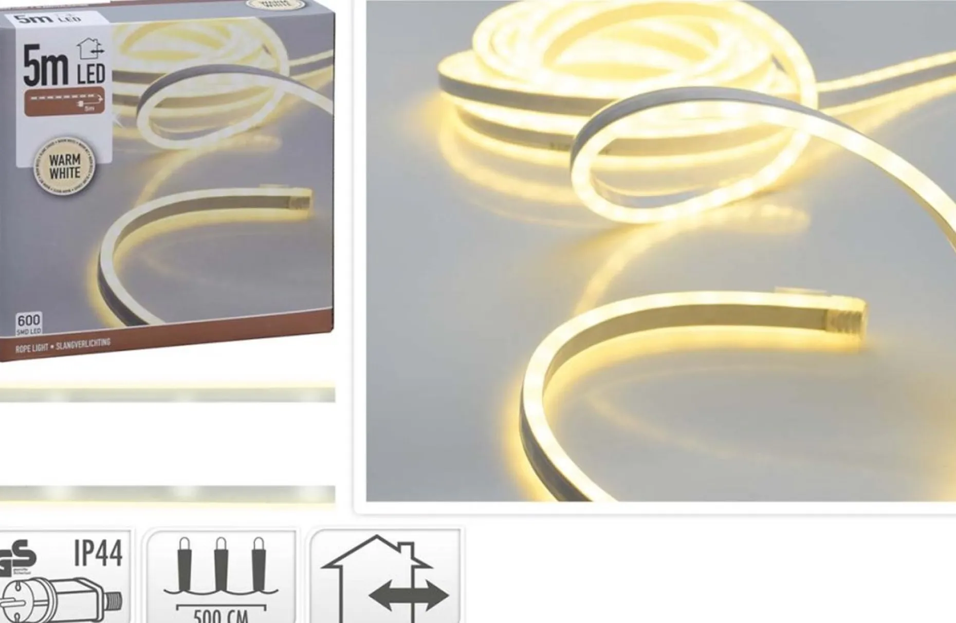 DecorativeLIghting Lichtslangen^ Lichtslang 5 Meter - 600 Smd-Led - Warm Wit