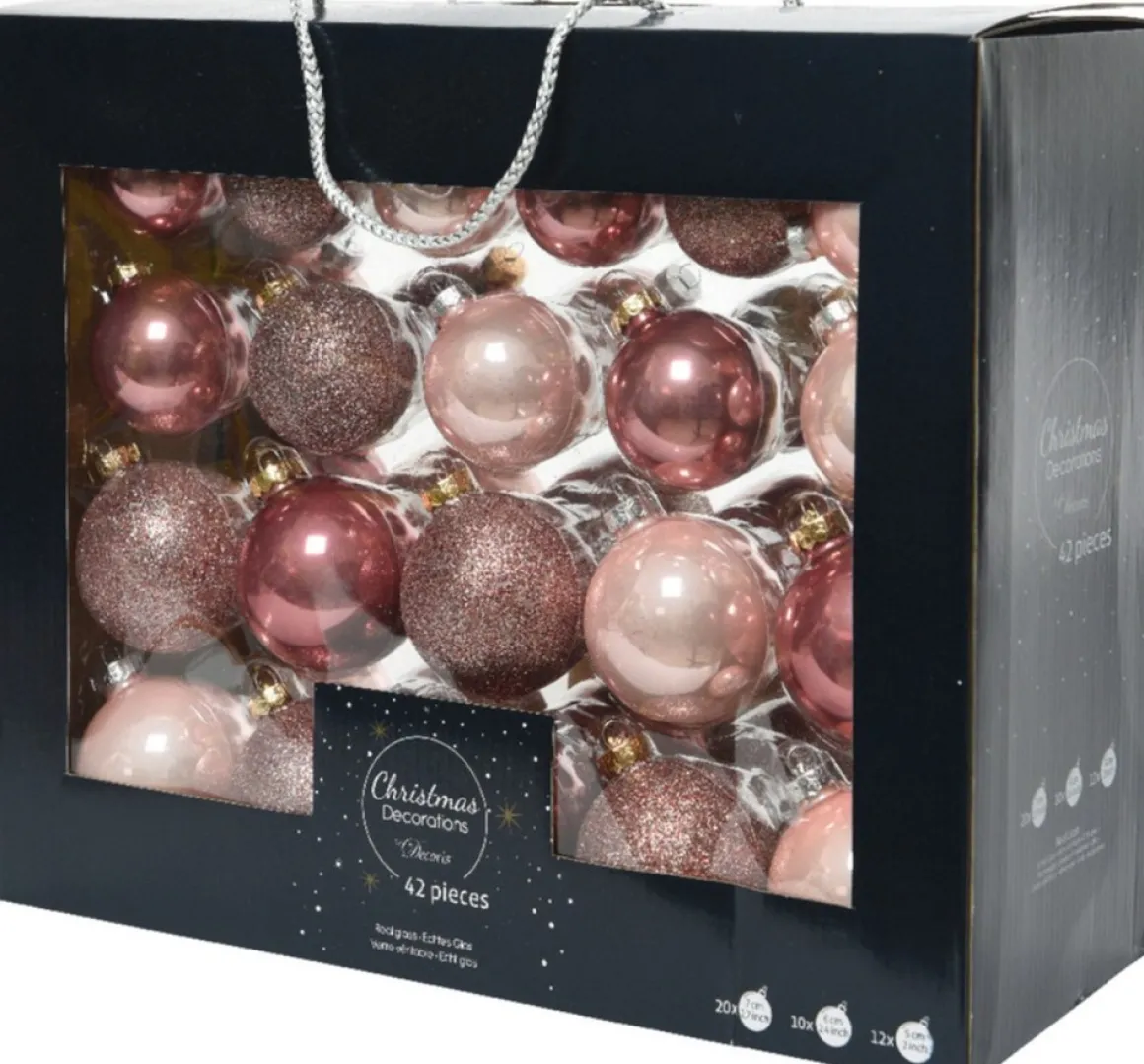 Decoris Kerstballen - 42 St - Glas Tinten Mix - 5-6-7 Cm Roze Outlet