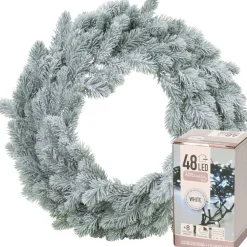 Merkloos Decoris Kerstkrans - Groen Met Sneeuw - D36 Cm - Incl. Verlichting Helder Wit Hot