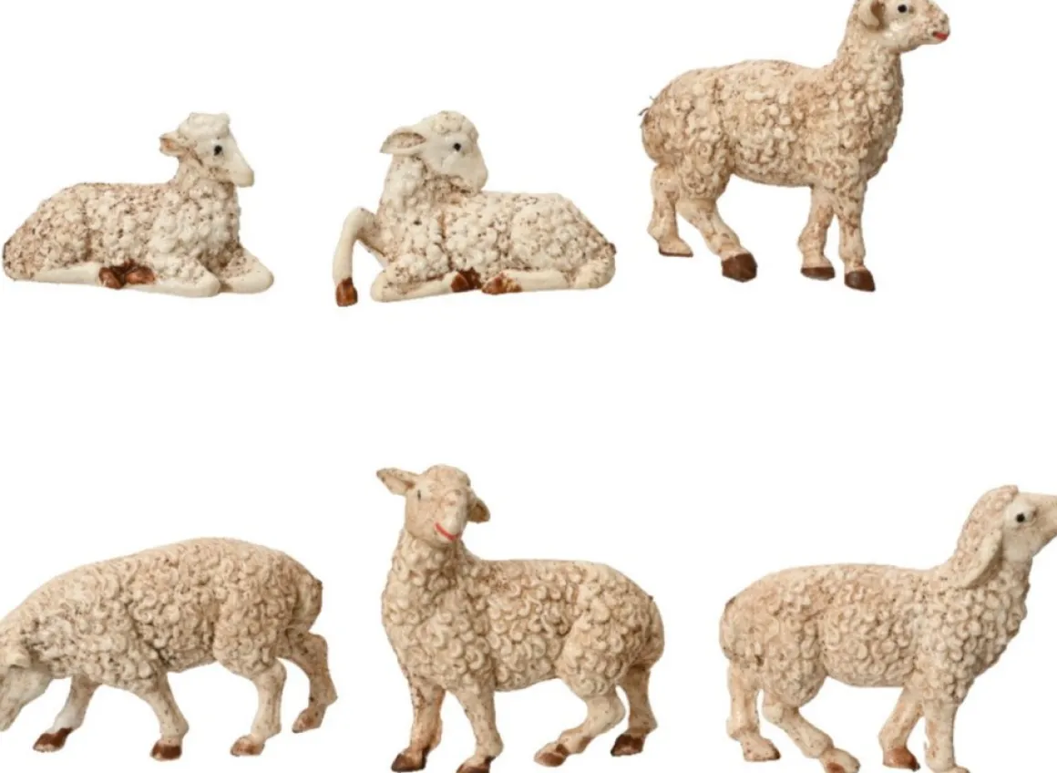 Decoris Kerststal Schapen Beeldjes - 6X St - Wit - 12 Cm - Hout Sale