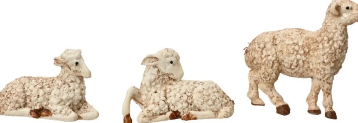 Decoris Kerststal Schapen Beeldjes - 6X St - Wit - 12 Cm - Hout Sale