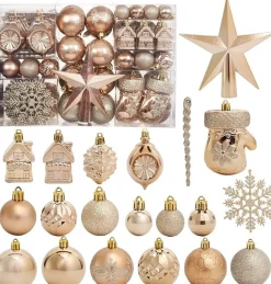 ‘Merkloos’’ 130-Delige Kerstboomdecoratieset, Champagne Kerstballen Ornamenten Onbreekbare Kerstboomversieringen Voor Kerst Bruiloftsfeest Flash Sale