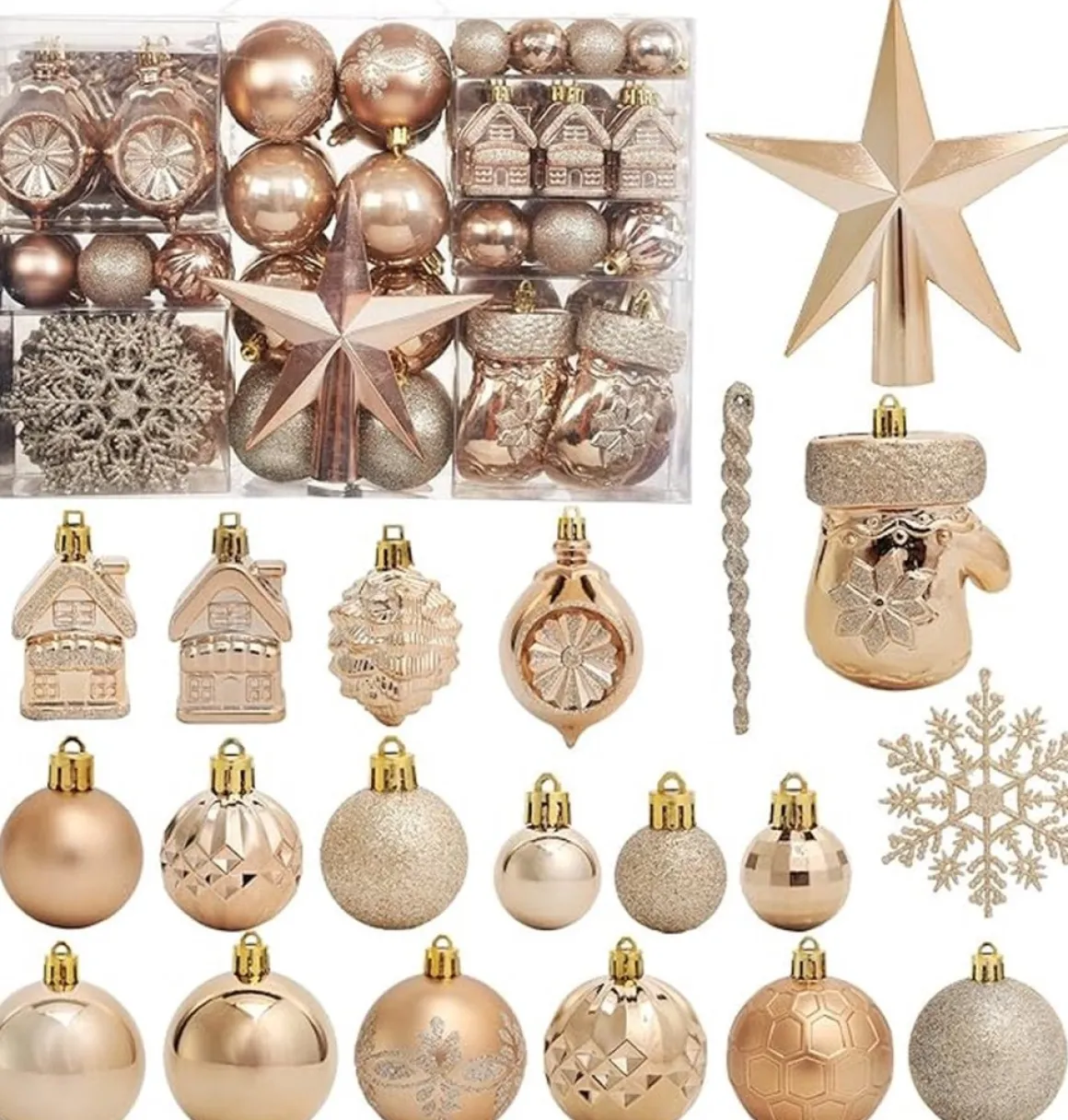 ‘Merkloos’’ 130-Delige Kerstboomdecoratieset, Champagne Kerstballen Ornamenten Onbreekbare Kerstboomversieringen Voor Kerst Bruiloftsfeest Flash Sale