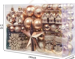 ‘Merkloos’’ 130-Delige Kerstboomdecoratieset, Champagne Kerstballen Ornamenten Onbreekbare Kerstboomversieringen Voor Kerst Bruiloftsfeest Flash Sale