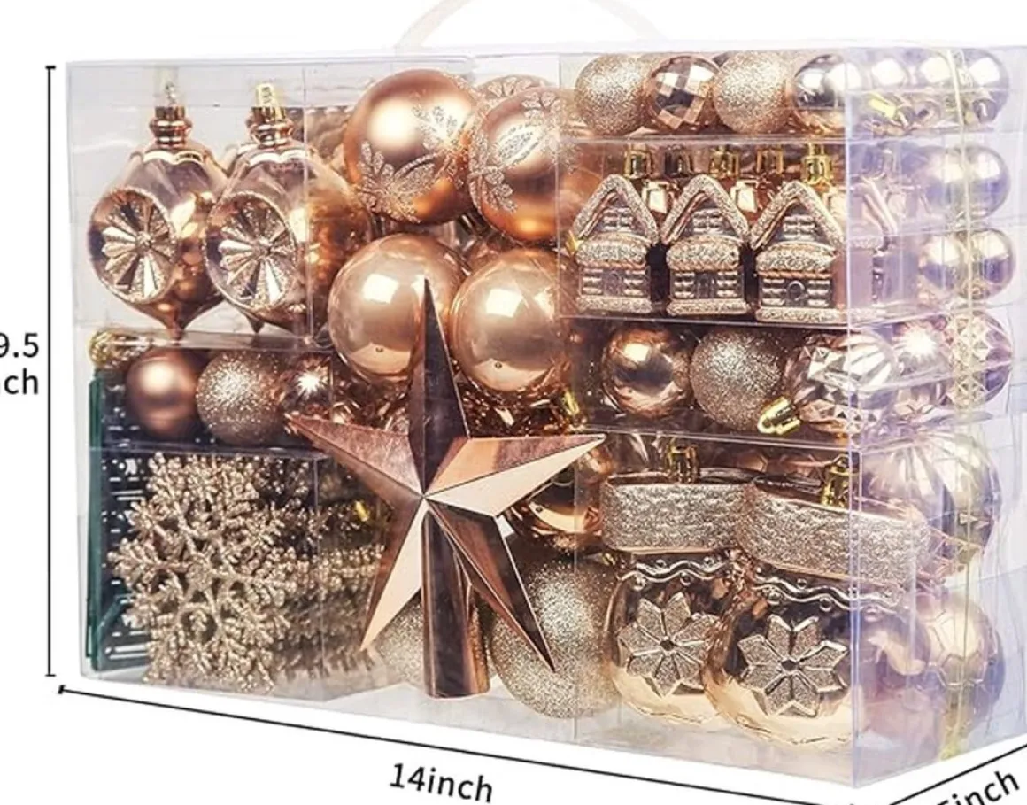 ‘Merkloos’’ 130-Delige Kerstboomdecoratieset, Champagne Kerstballen Ornamenten Onbreekbare Kerstboomversieringen Voor Kerst Bruiloftsfeest Flash Sale
